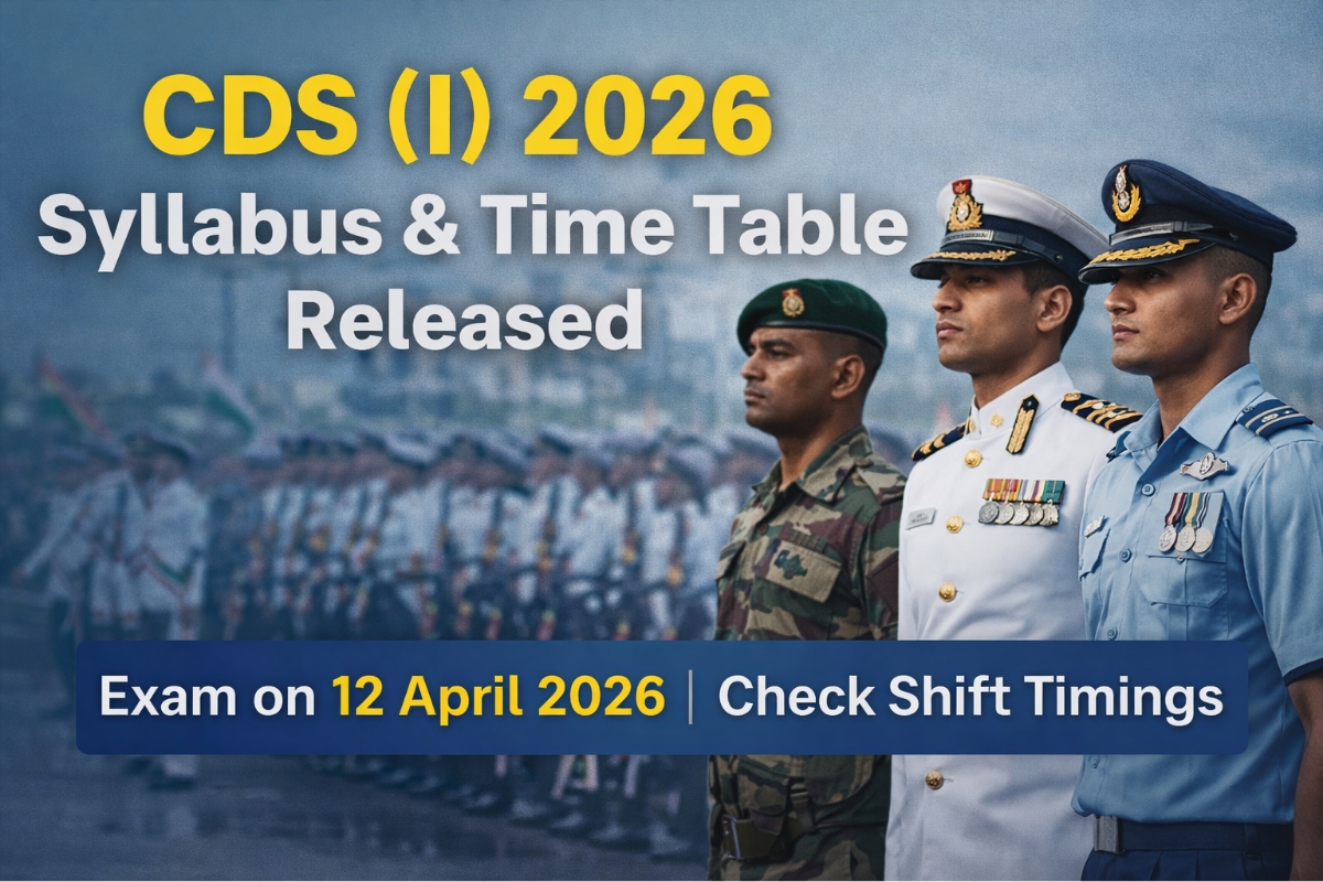 CDS 1 2026 Syllabus and Exam Time Table with shift timings for English, GK and Maths papers on 12 April 2026