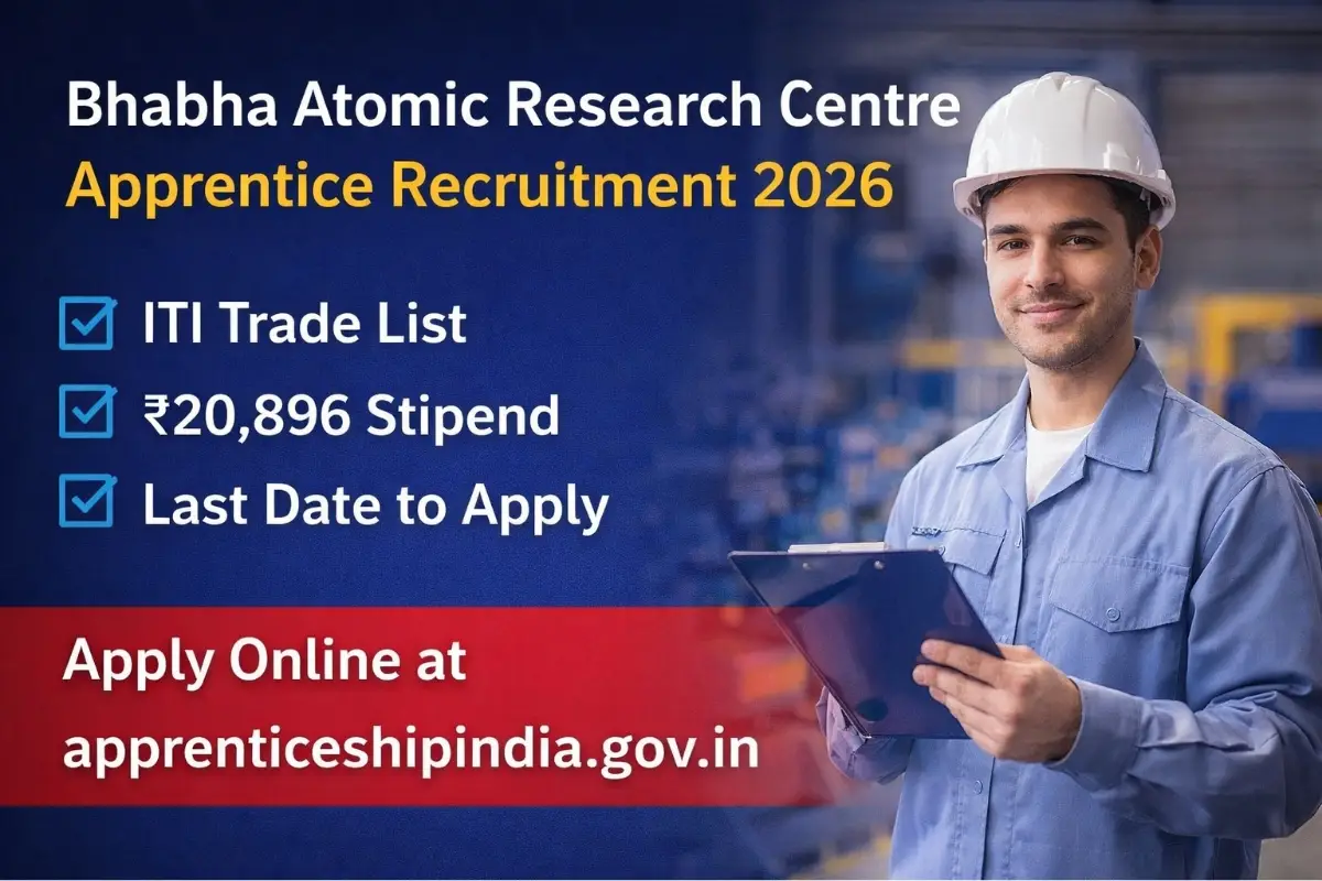 Bhabha Atomic Research Centre Apprentice Recruitment 2026 ITI trade list with ₹20,896 stipend details