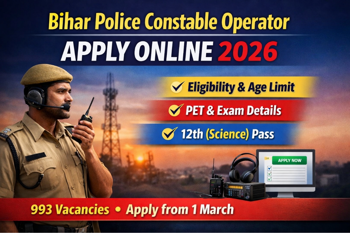 Bihar Police Constable Operator Apply Online 2026 feature image showing police operator with radio equipment and recruitment details