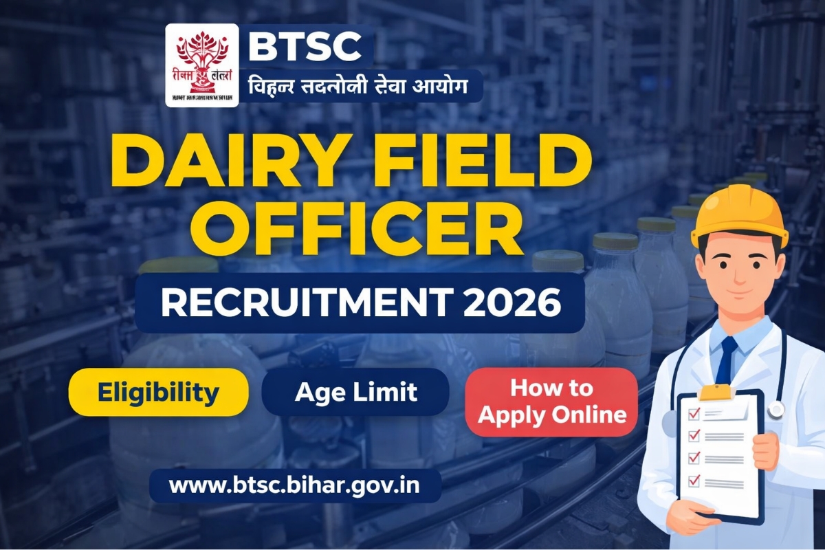BTSC Dairy Field Officer Recruitment 2026 notification image with dairy plant background and eligibility, age limit and apply online details