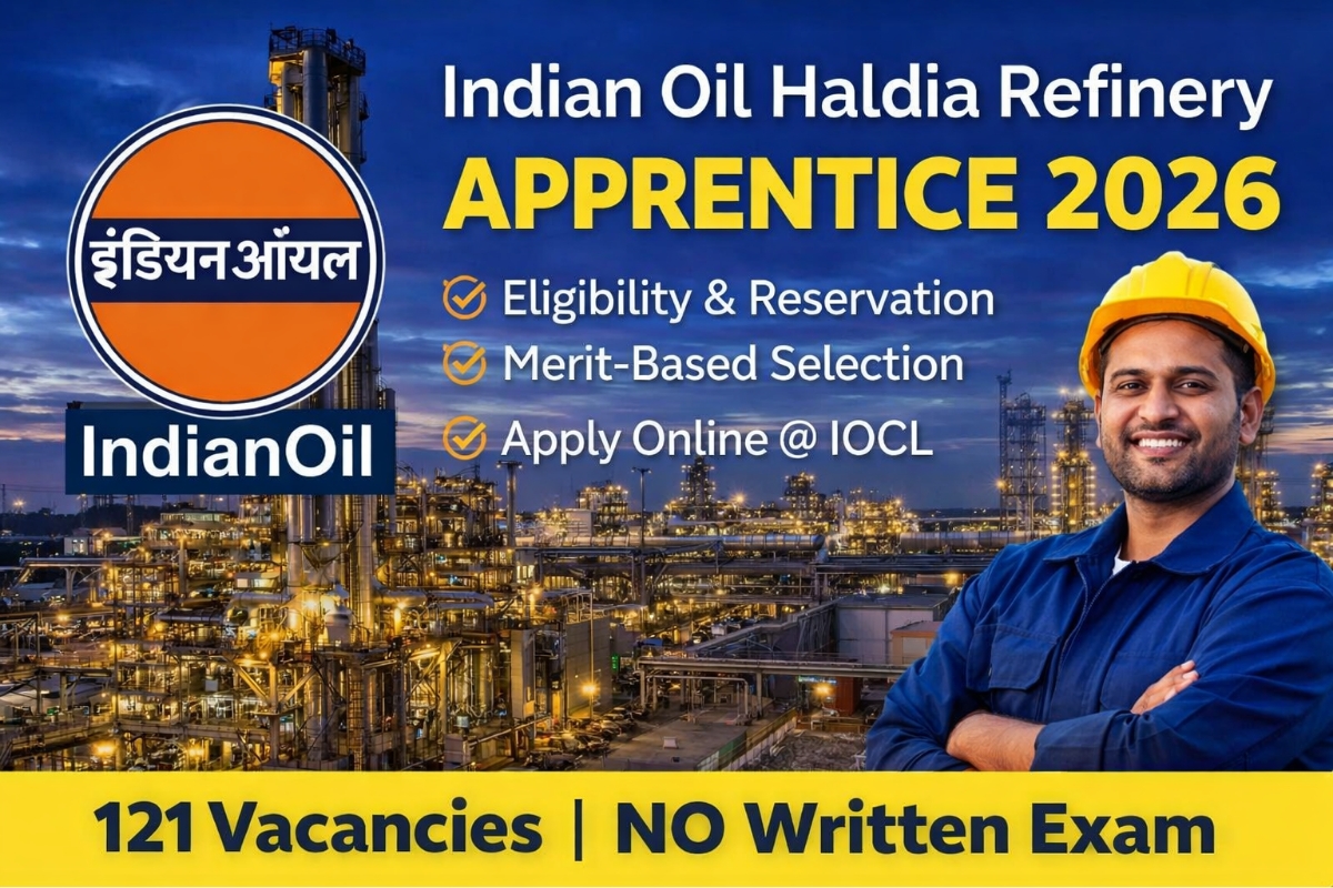 Indian Oil Haldia Refinery Apprentice 2026 recruitment notification with 121 vacancies and no written exam