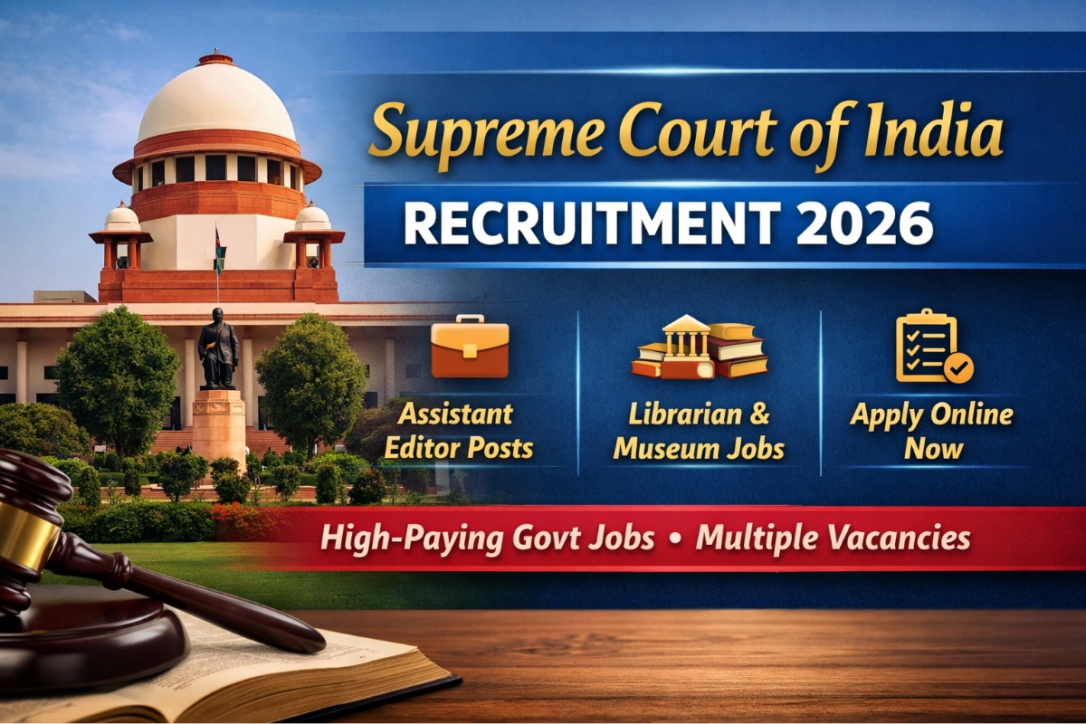 Supreme Court of India Recruitment 2026 notification for Assistant Editor, Librarian and Museum posts apply online