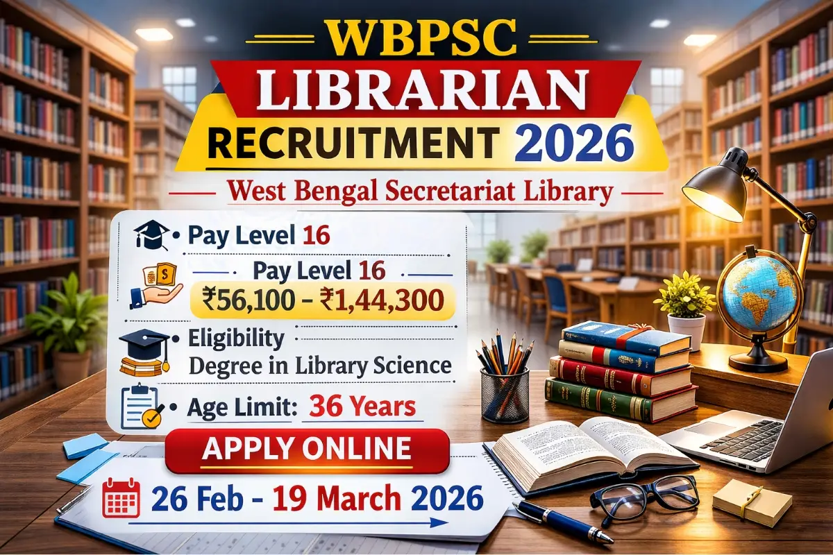 WBPSC Librarian Recruitment 2026 notification released. Check eligibility, salary, age limit, and apply online for Secretariat Library post.