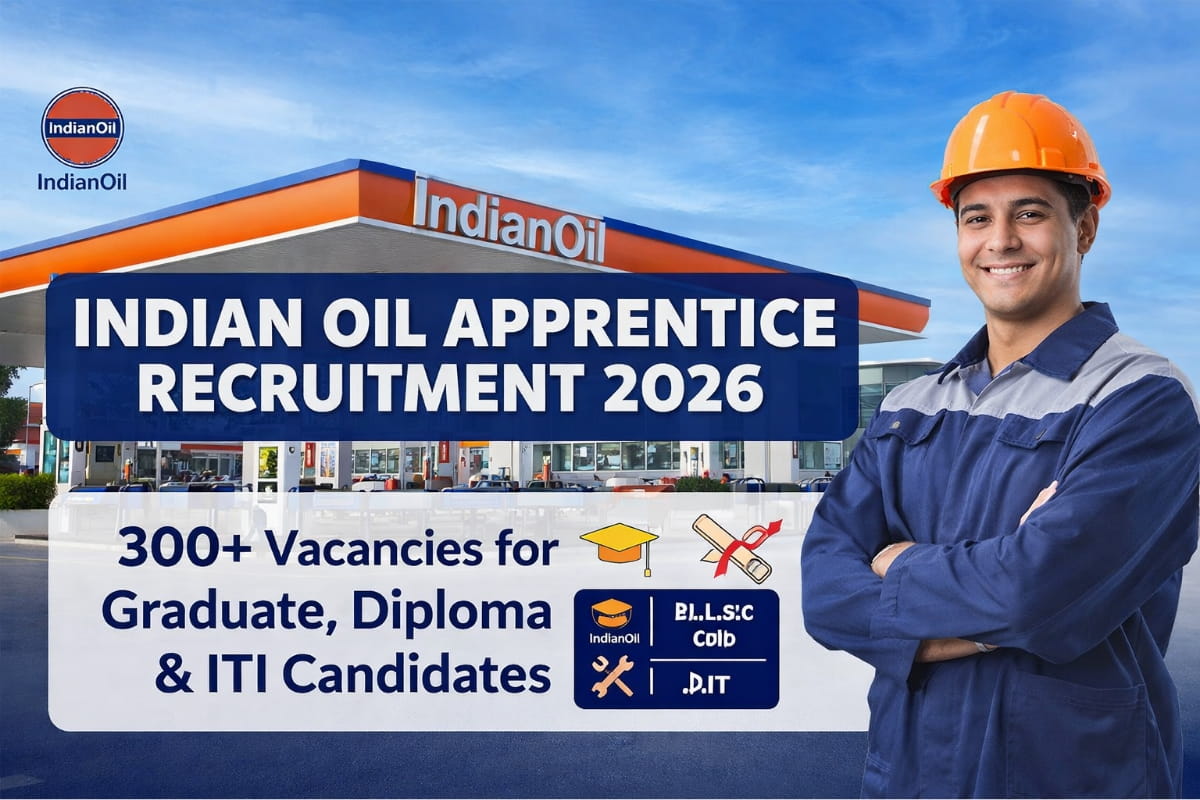Indian Oil Apprentice Recruitment 2026 announced with 300+ opportunities for Graduate, Diploma and ITI candidates. Check eligibility, selection process, stipend, states covered and last date to apply.