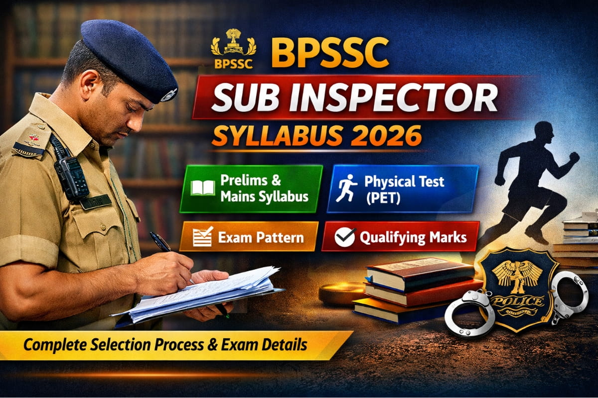 BPSSC Sub Inspector Syllabus 2026 with complete exam pattern, prelims, mains subjects, PET standards and category wise qualifying marks details.