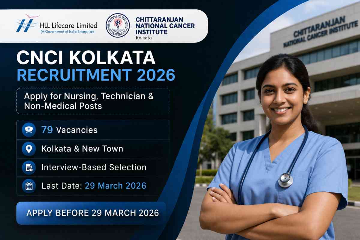 CNCI Kolkata Recruitment 2026 announced for 79 nursing, technician and non medical posts. Check eligibility, selection process and apply before 29 March.
