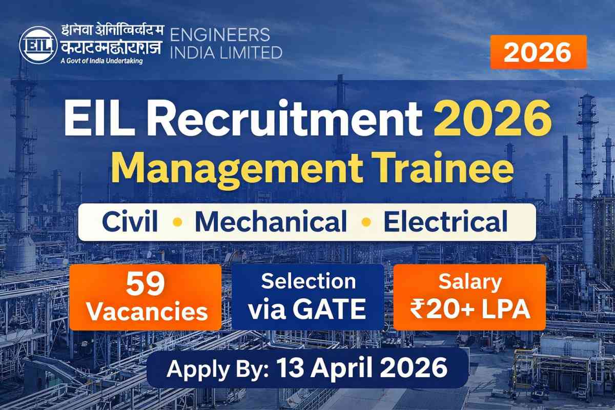 EIL Recruitment 2026 Management Trainee vacancies for Civil Mechanical Electrical through GATE salary selection last date