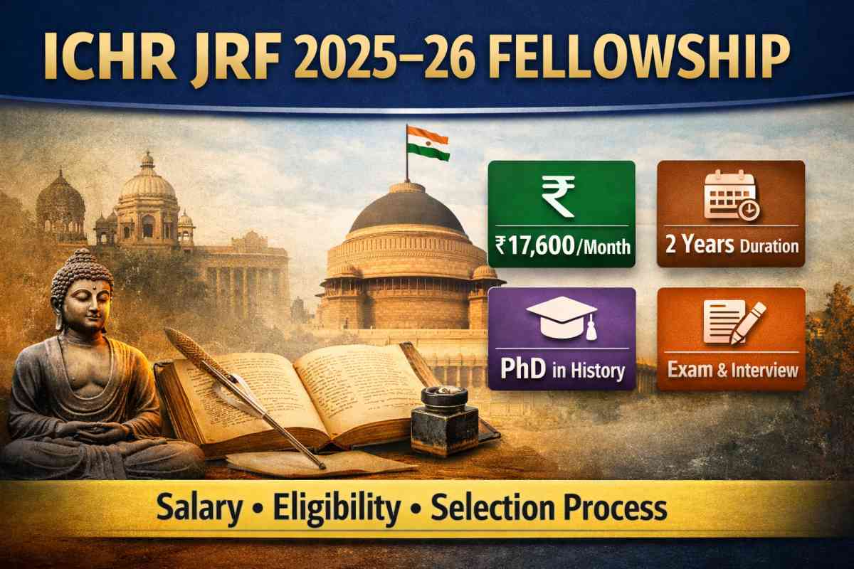 ICHR JRF 2025–26 Fellowship details: check eligibility, salary ₹17,600, duration, selection process and how to apply online.