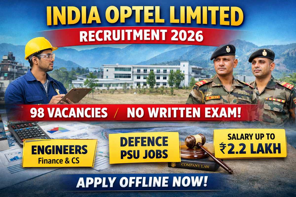 India Optel Limited Recruitment 2026 offers 98 vacancies without exam. Check eligibility, salary up to ₹2.2 lakh, and apply offline process.