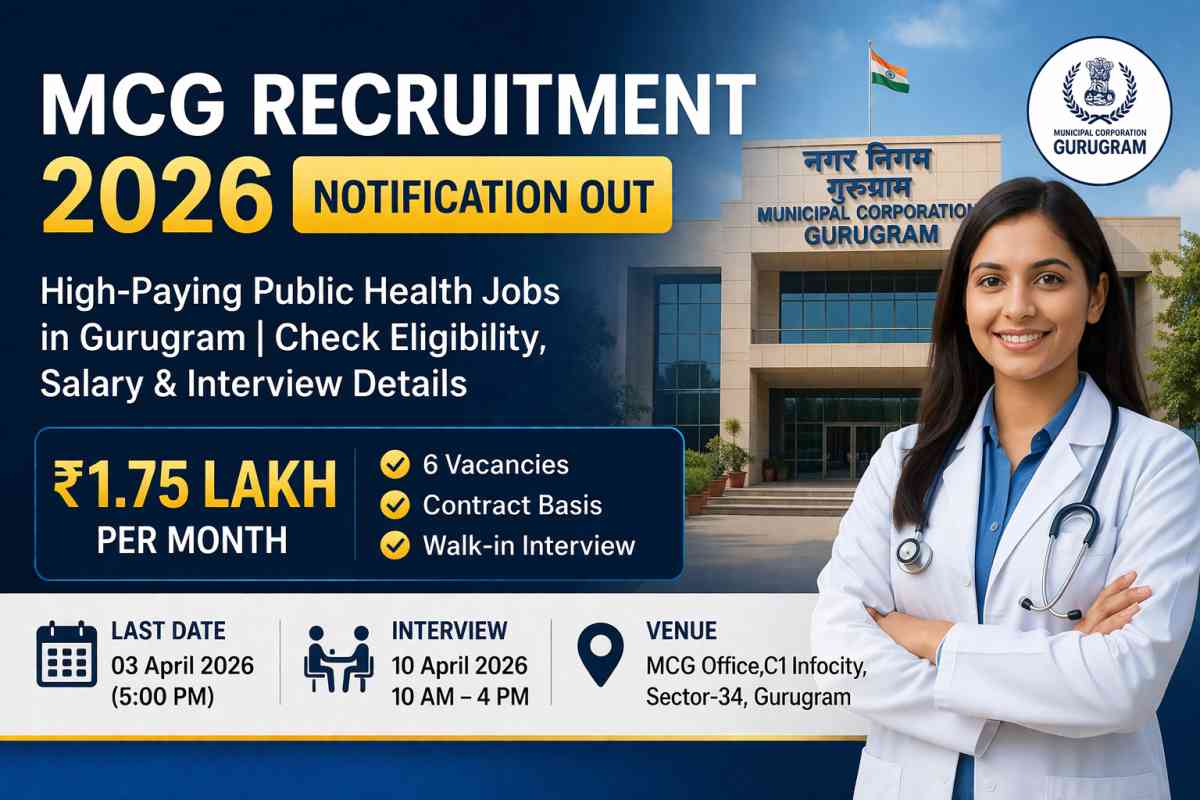 MCG Recruitment 2026 notification released for Gurugram. Check eligibility, salary up to ₹1.75 lakh, vacancies, and interview details before 3 April 2026.