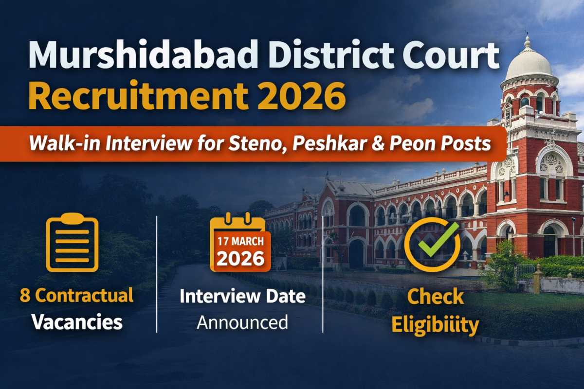 Murshidabad District Court Recruitment 2026 announced for Steno, Bench Clerk and Peon posts. Check eligibility, vacancy details and walk-in interview date.