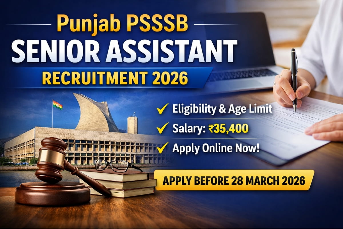 Punjab PSSSB Senior Assistant Recruitment 2026 announced. Check eligibility, age limit, salary, selection process and apply online before 28 March 2026.