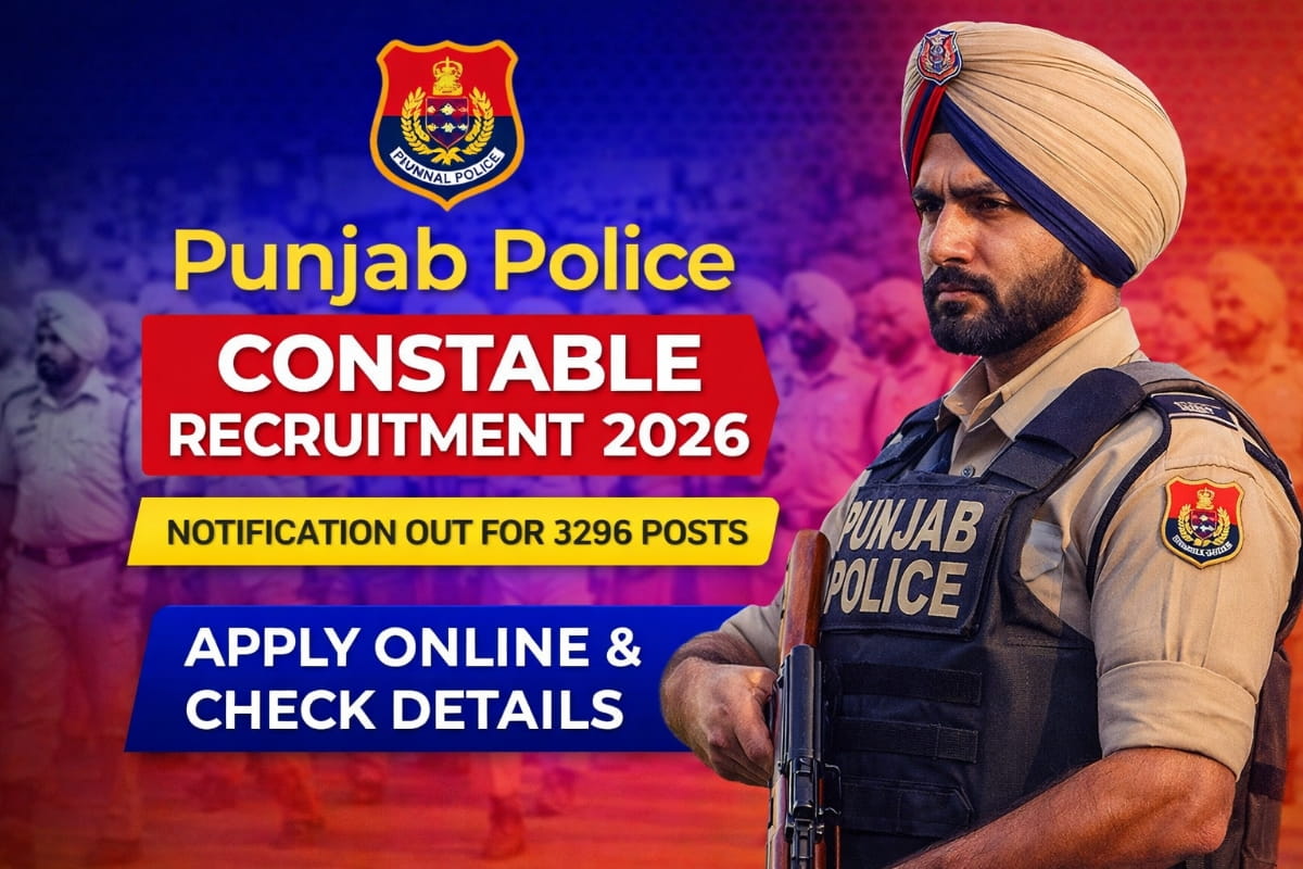 Punjab Police Constable Recruitment 2026 notification released for 3298 district and armed cadre posts apply online