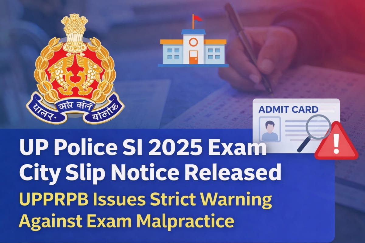 UP Police SI 2025 Exam City Slip Notice released by UPPRPB with warning against exam malpractice