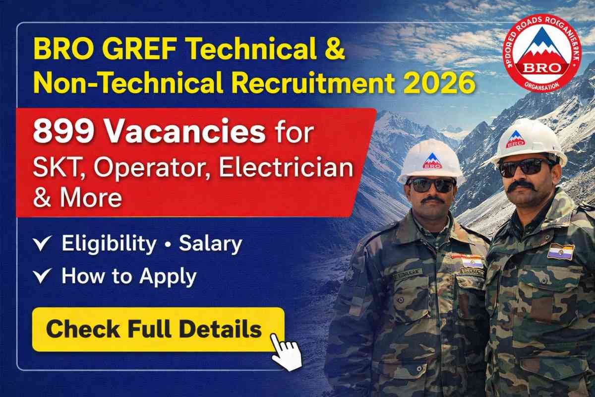 Apply for BRO GREF Technical & Non-Technical Recruitment 2026. Check 899 vacancies, eligibility, salary, and application process.