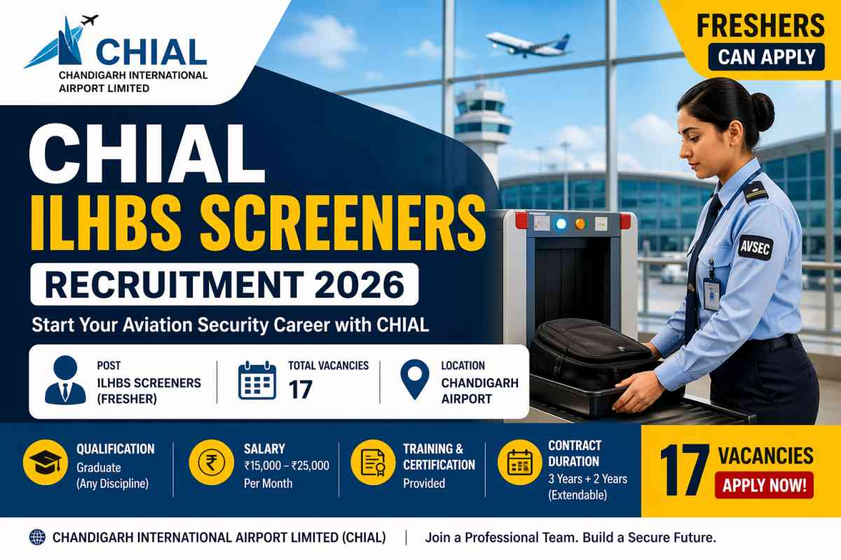 Apply for CHIAL ILHBS Screeners Recruitment 2026. Check eligibility, salary, selection process, and last date for Chandigarh Airport jobs.
