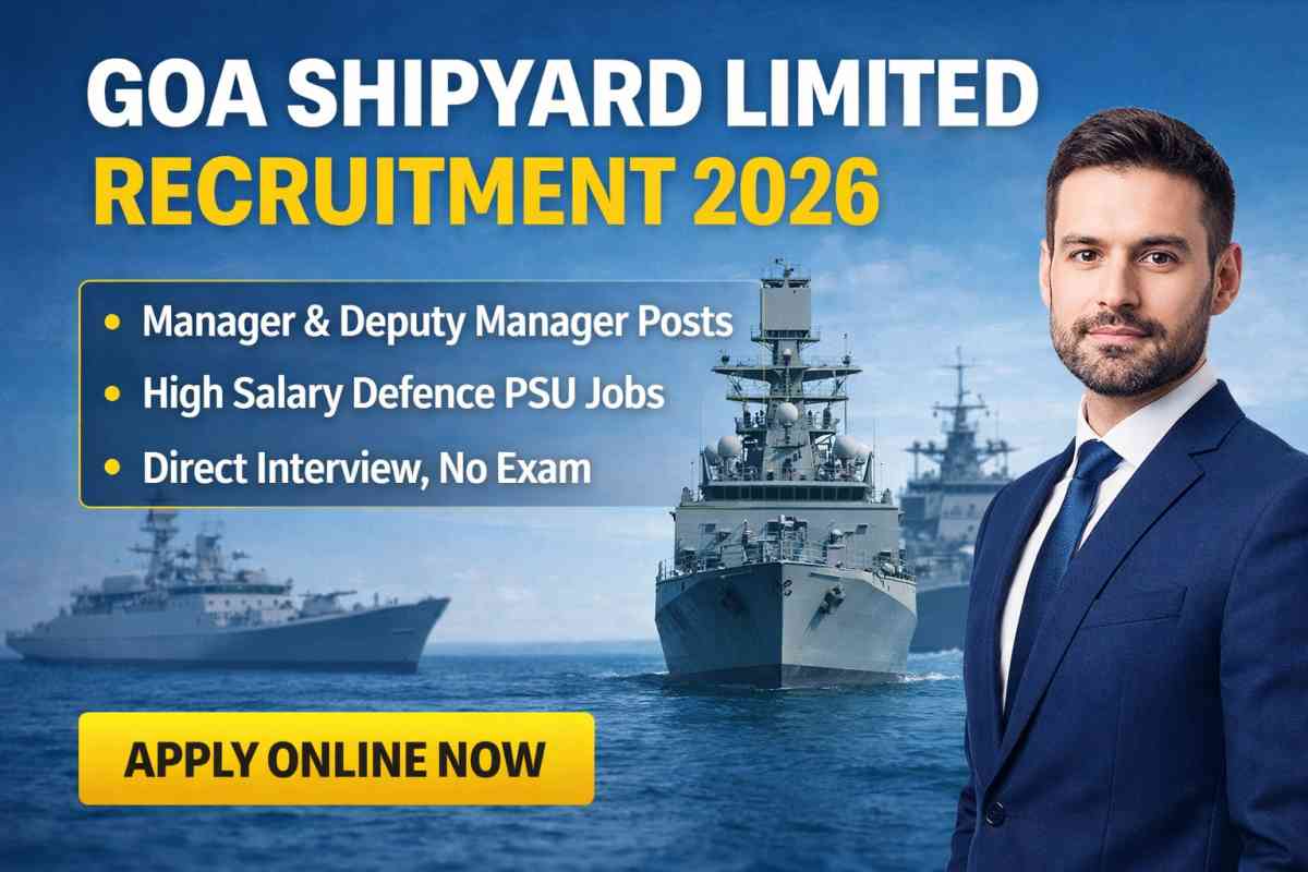 Apply for Goa Shipyard Limited Recruitment 2026. Check Manager & Deputy Manager vacancies, salary, eligibility, and direct interview process.