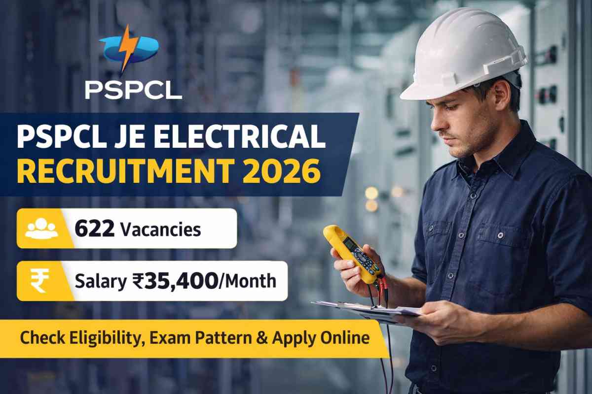 PSPCL JE Electrical Recruitment 2026 announced for 622 posts. Check eligibility, salary ₹35400, exam pattern and apply online before last date.