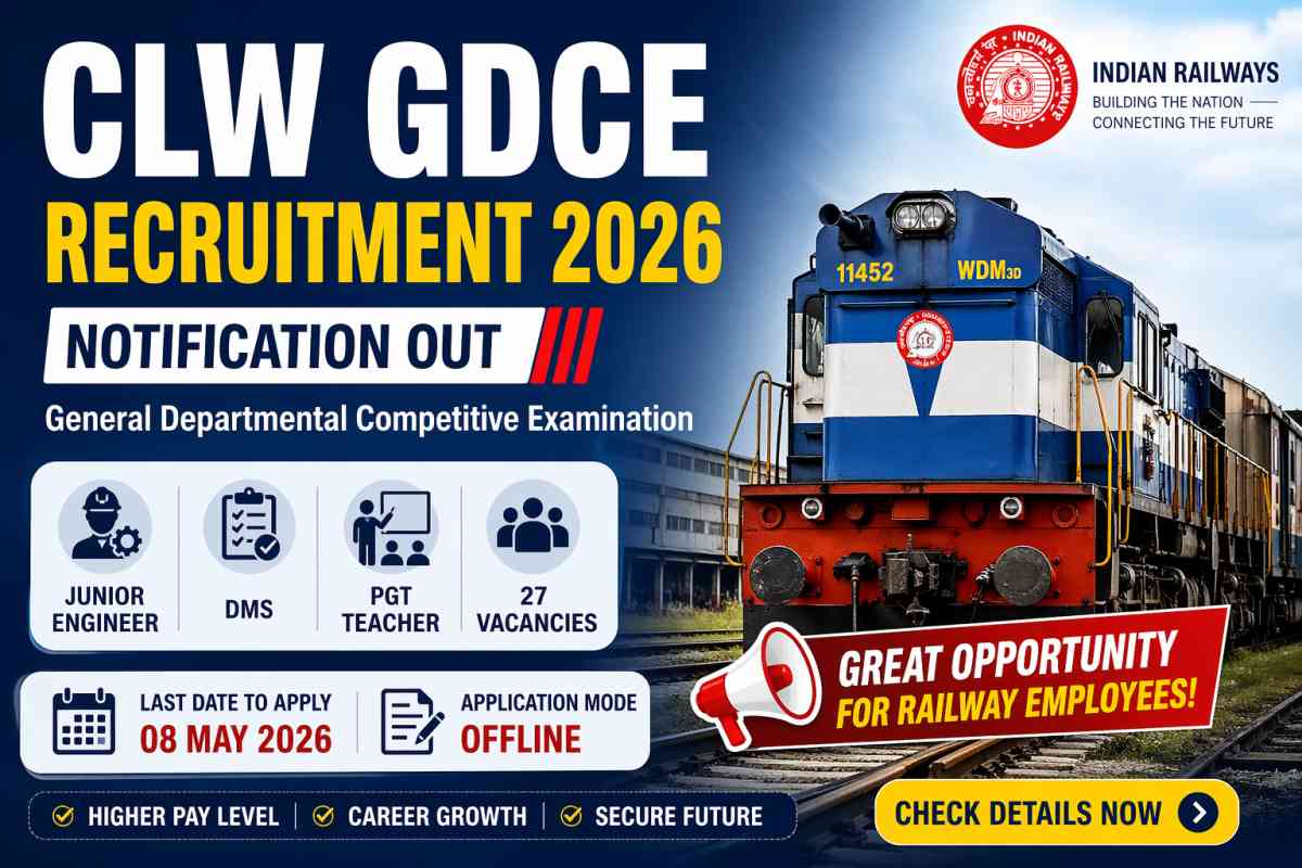 CLW GDCE Recruitment 2026 notification out for JE, DMS and PGT posts. Check eligibility, vacancies, dates, salary and how to apply.