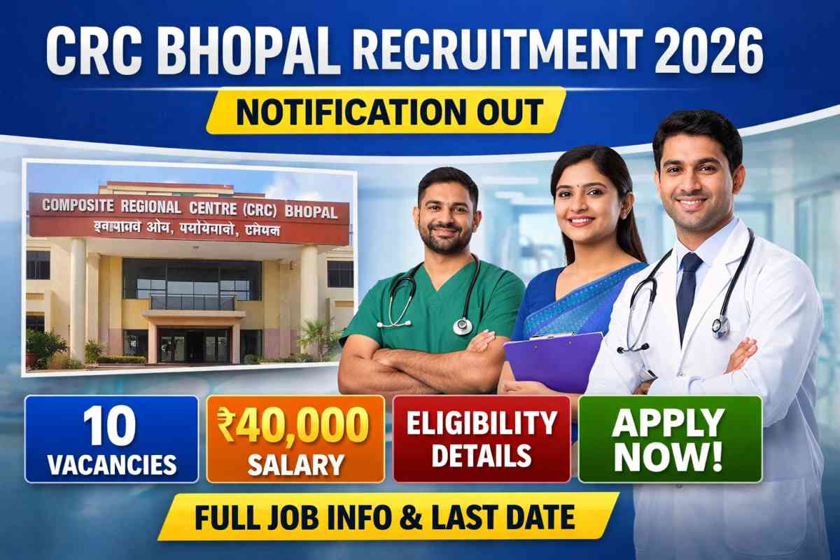 CRC Bhopal Recruitment 2026 Notification is out for 10 posts with salary up to ₹40,000. Check eligibility, vacancy details, selection process, and how to apply before last date.