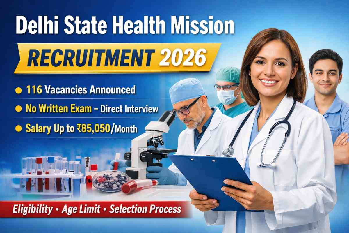 Delhi State Health Mission Recruitment 2026 notification with 116 vacancies, salary details and interview-based selection