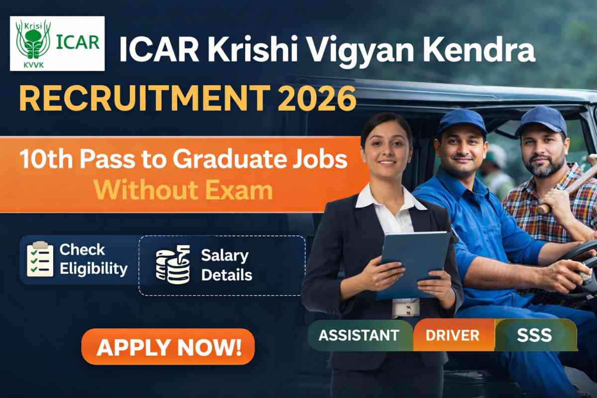 Apply for ICAR Krishi Vigyan Kendra Recruitment 2026. Check eligibility, salary, offline form process and get government jobs without exam.
