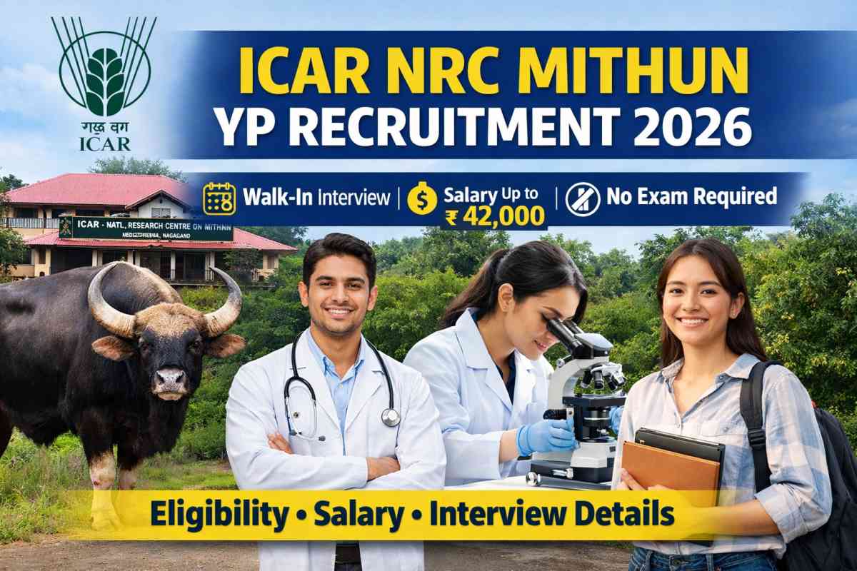 ICAR NRC Mithun YP Recruitment 2026: Check eligibility, salary up to ₹42,000, walk-in interview date, and selection process details.