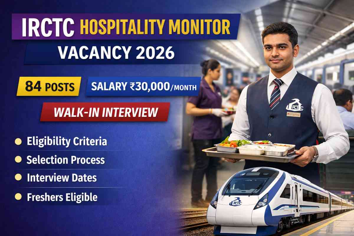 IRCTC Hospitality Monitor Vacancy 2026 announced for 84 posts. Check eligibility, ₹30,000 salary, walk-in interview dates and full details.