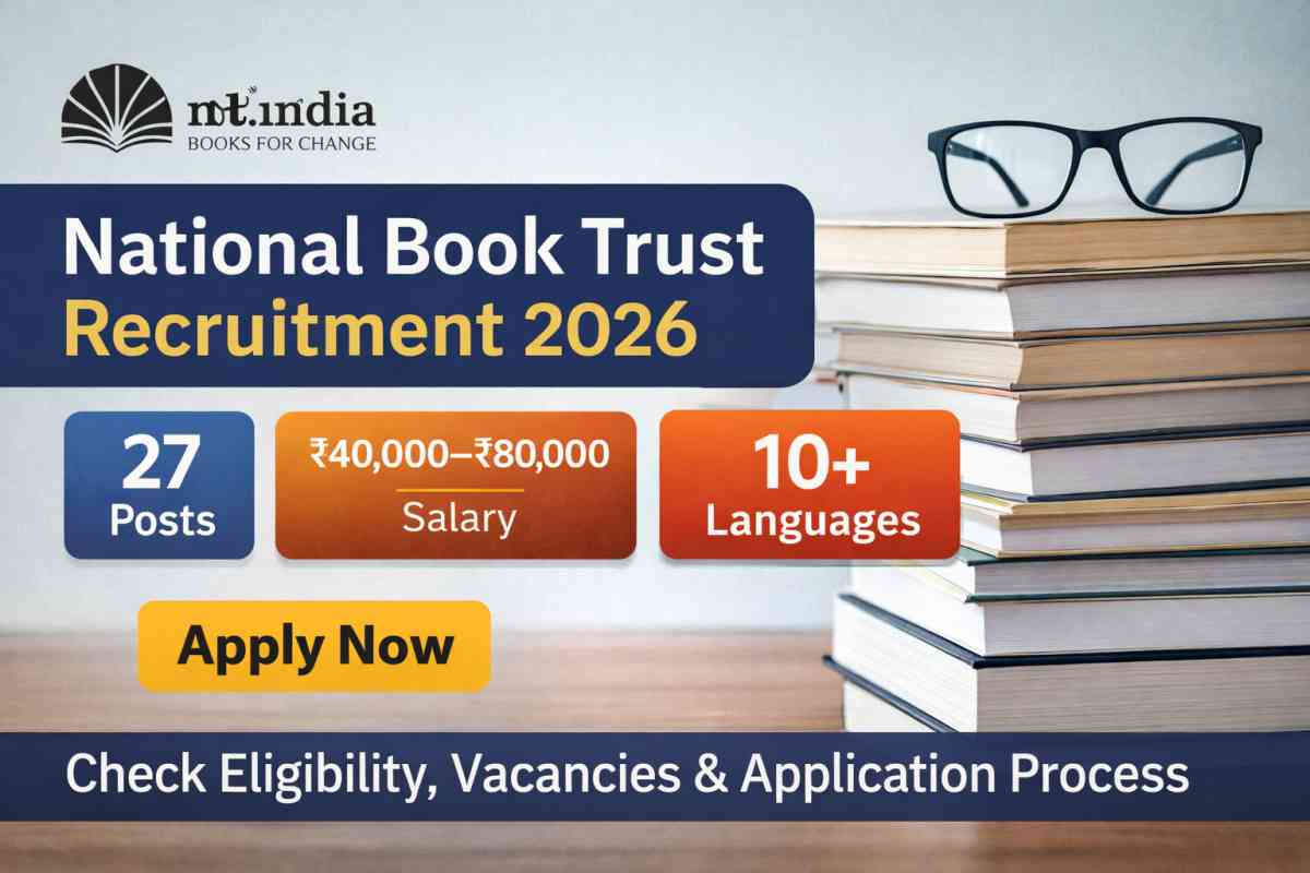 National Book Trust Recruitment 2026 announced for 27 editorial posts. Check salary up to ₹80,000, eligibility, language-wise vacancies, selection process and how to apply.