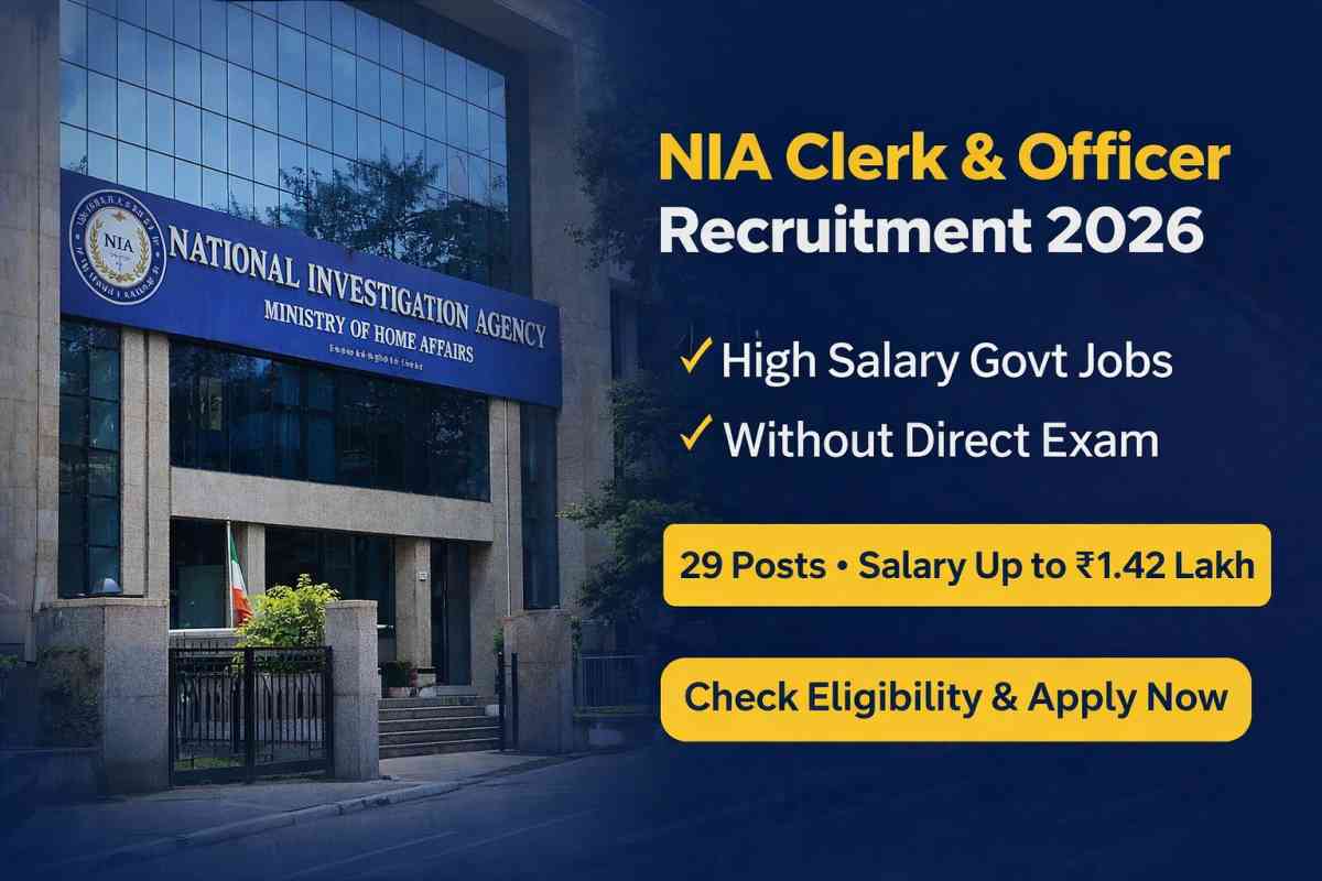 NIA Clerk & Officer Recruitment 2026 offers 29 deputation posts with salary up to ₹1.42 lakh. Check eligibility, vacancies, and how to apply.