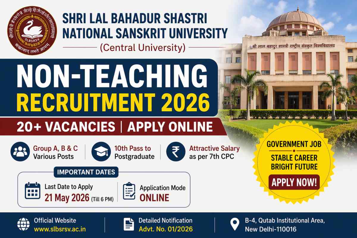 Apply for SLBSRSV Non Teaching Recruitment 2026. Check vacancies, eligibility, salary, and last date to apply online before 21 May 2026.
