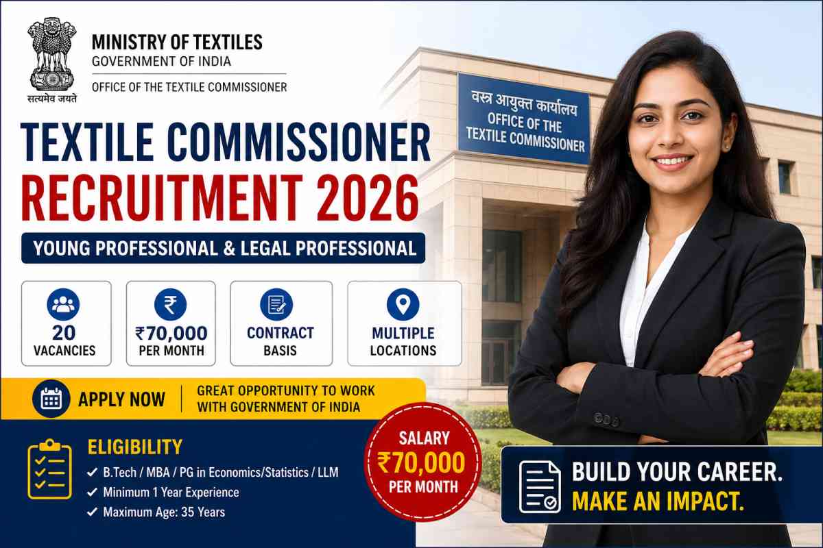 Apply for Textile Commissioner Recruitment 2026. Check eligibility, salary ₹70000, vacancies, and how to apply for Young & Legal Professional posts.
