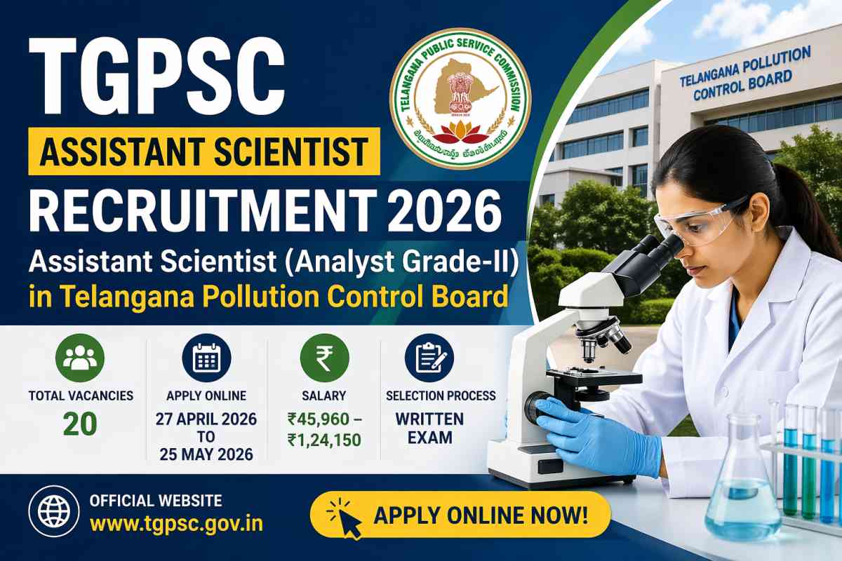 Apply for TGPSC Assistant Scientist Recruitment 2026. Check eligibility, salary, dates, and how to apply for 20 Analyst Grade-II posts.