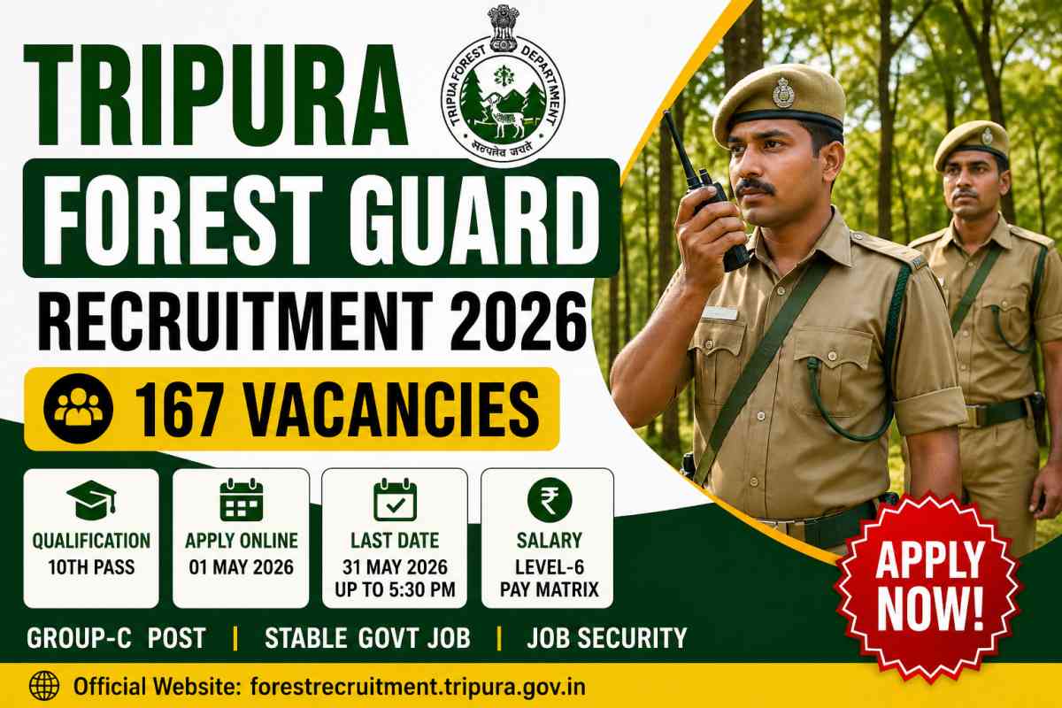 Tripura Forest Guard Recruitment 2026 announced for 167 vacancies. Check eligibility, salary, last date, selection process and apply online details.