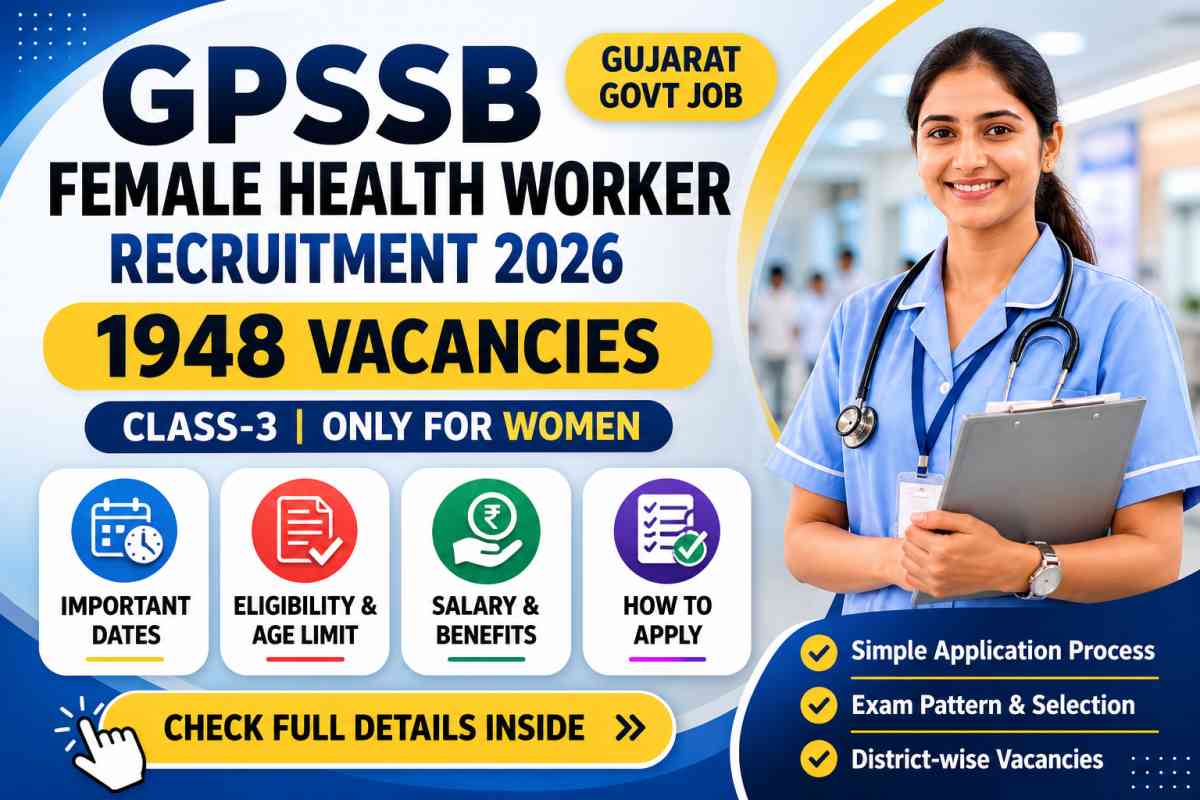 Apply for GPSSB Female Health Worker Recruitment 2026. Check 1948 vacancies, eligibility, dates, salary, and how to apply online.