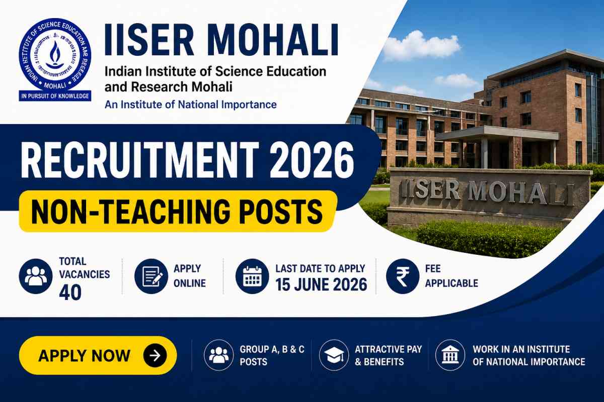 IISER Mohali Recruitment 2026 for 40 non-teaching posts. Check eligibility, salary, last date and apply online before 15 June 2026.