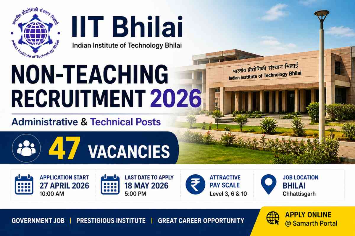 Apply for IIT Bhilai Non-Teaching Recruitment 2026 with 47 vacancies. Check eligibility, salary, dates, and apply online before last date.