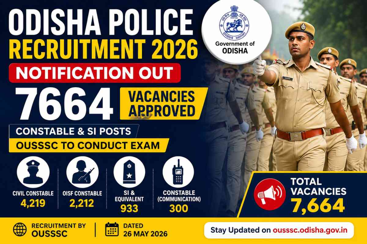 Odisha Police Recruitment 2026 Notification for 7664 Constable and SI Posts conducted by OUSSSC