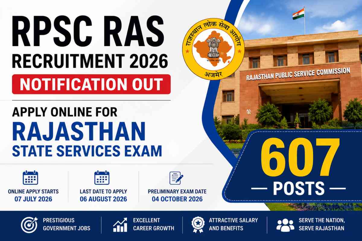 RPSC RAS Recruitment 2026 Notification released for 607 posts. Check eligibility, vacancy, exam date, apply online process, age limit and selection details.