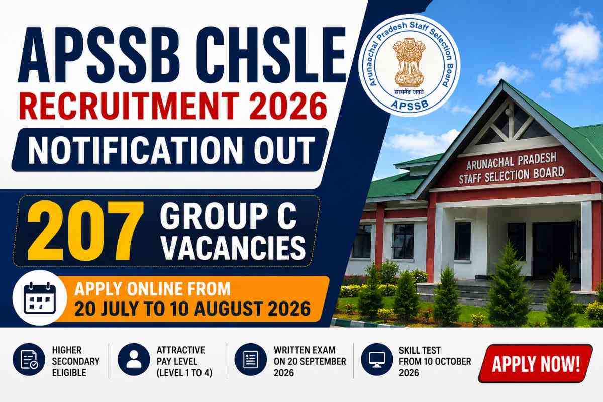 APSSB CHSLE Recruitment 2026 Notification released for 207 Group C vacancies. Apply online from July 20 to August 10 at apssb.nic.in.