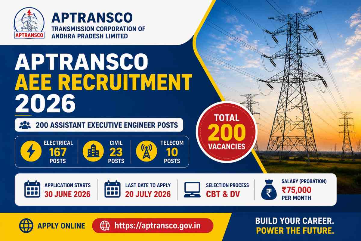 APTRANSCO AEE Recruitment 2026 Notification released for 200 Assistant Executive Engineer posts. Check eligibility, salary, dates and apply online.