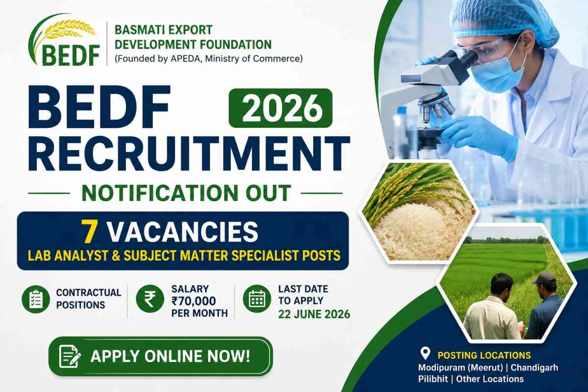 BEDF Recruitment 2026 Notification released for 7 Lab Analyst and Subject Matter Specialist posts. Check eligibility, salary, vacancies and apply online.