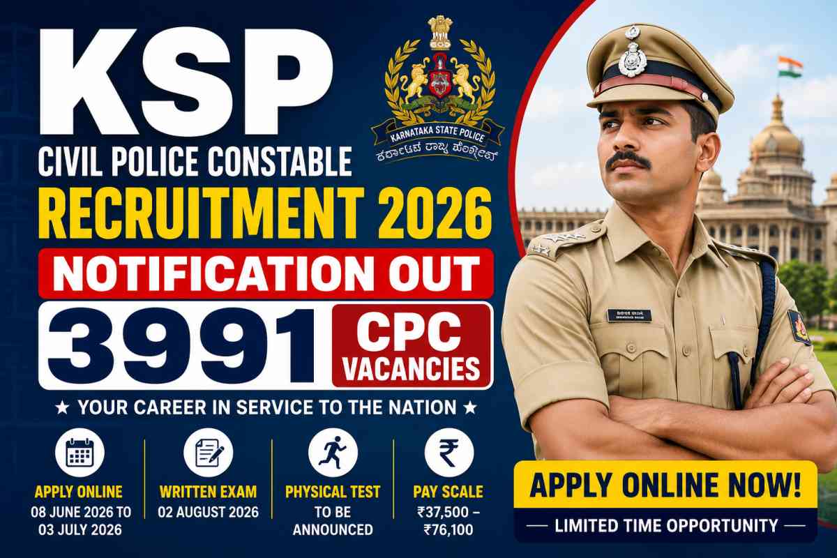 KSP Civil Police Constable Recruitment 2026 announced for 3991 CPC vacancies. Check eligibility, dates, selection process and apply online.