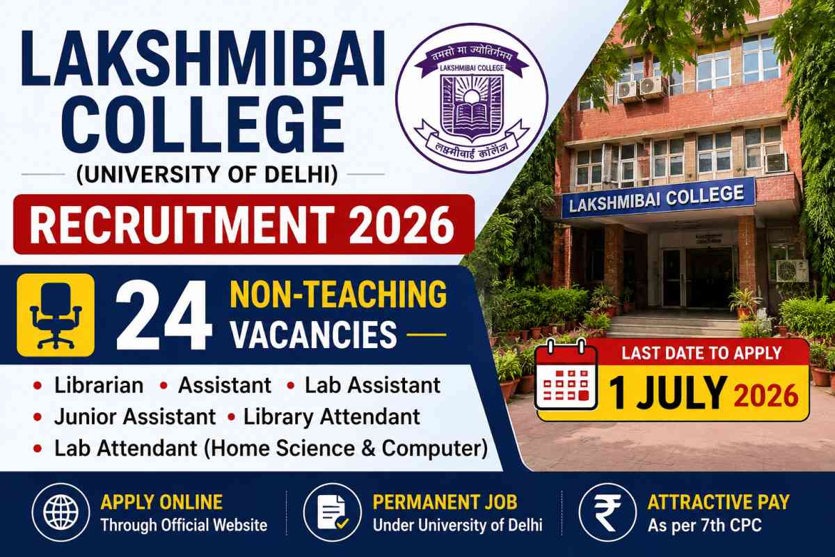Lakshmibai College Recruitment 2026 Notification released for 24 Non-Teaching vacancies. Apply online for Assistant, Librarian and other posts by July 1.