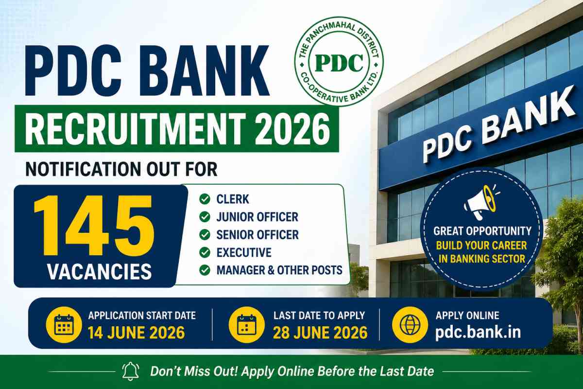 PDC Bank Recruitment 2026 Notification released for 145 Clerk, Junior Officer and Manager vacancies. Apply online before June 28, 2026.