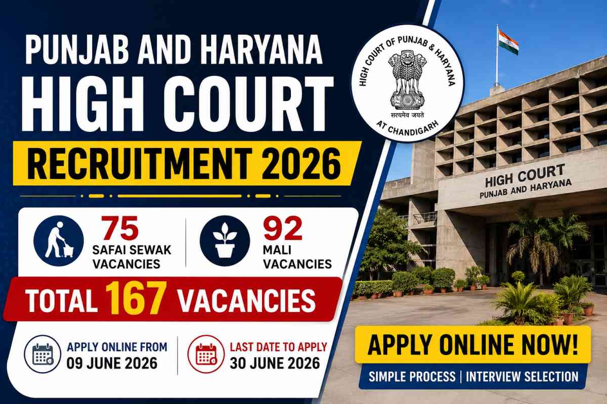 Punjab and Haryana High Court Recruitment 2026 announced for 167 Safai Sewak and Mali vacancies. Apply online till June 30, check eligibility and details.