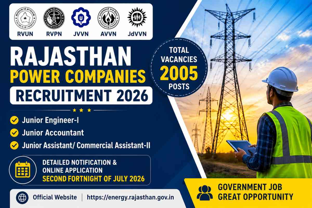 Rajasthan Power Companies Recruitment 2026 announced for 2005 Junior Engineer, Junior Accountant & Junior Assistant posts. Check vacancies, dates and details.