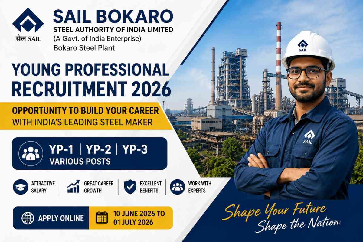 Apply online for SAIL Bokaro Young Professional Recruitment 2026. Check YP-1, YP-2 & YP-3 vacancies, eligibility, salary, dates and application process.