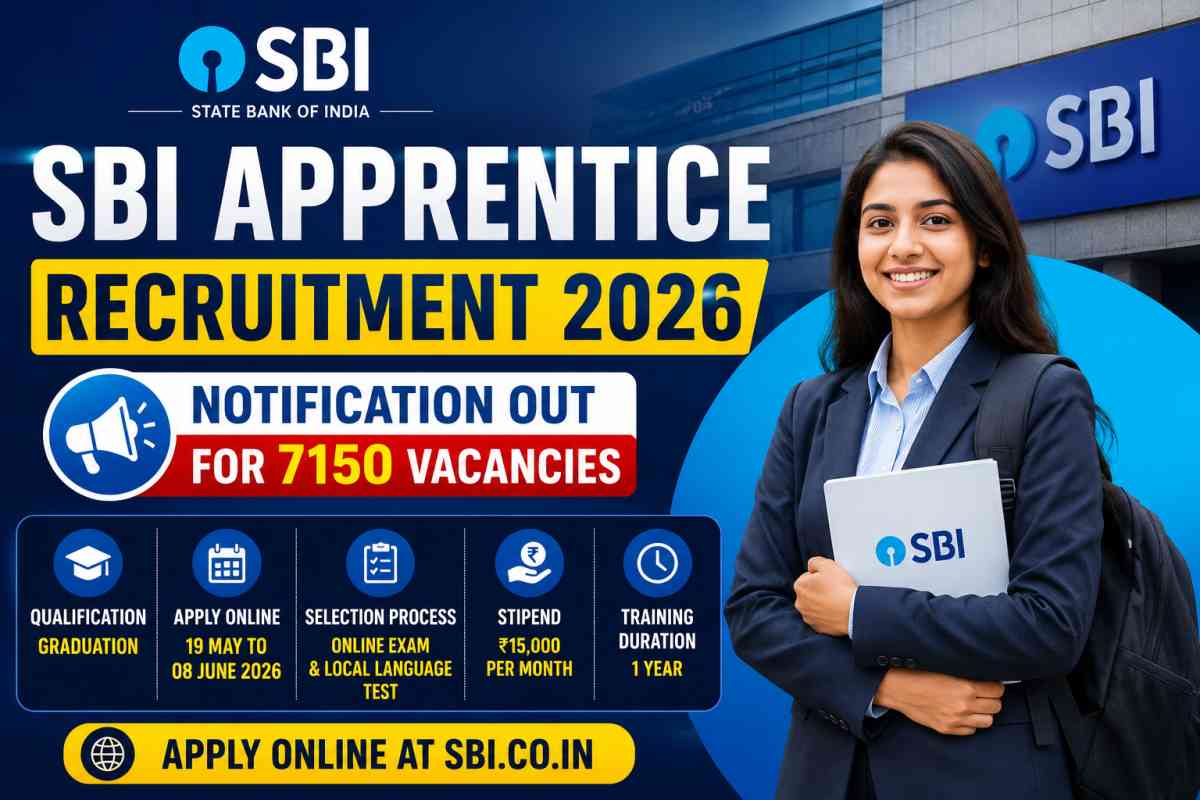 SBI Apprentice Recruitment 2026 Notification released for 7150 vacancies. Check eligibility, stipend, exam pattern, dates and apply online at sbi.co.in.