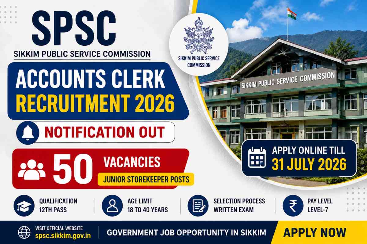SPSC Accounts Clerk Recruitment 2026 Notification released for 50 Junior Storekeeper posts. Check eligibility, syllabus, exam pattern and apply online by July 31.
